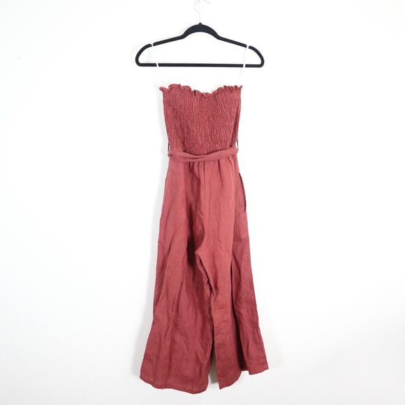 Faithfull the Brand Size S 100% Linen Lais Wide Leg Crop Jumpsuit Strapless - Picture 8 of 10